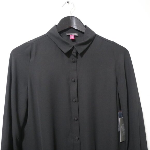 VINCE CAMUTO Holiday Peplum Button Down Stencil Blouse in Rich Black - Picture 4 of 9